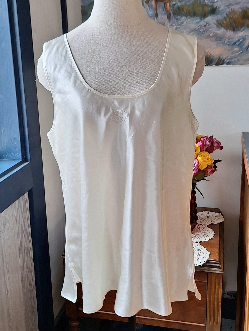 Vintage Oscar de la Renta Pink Label Satin Camisole, XL, RN#60766